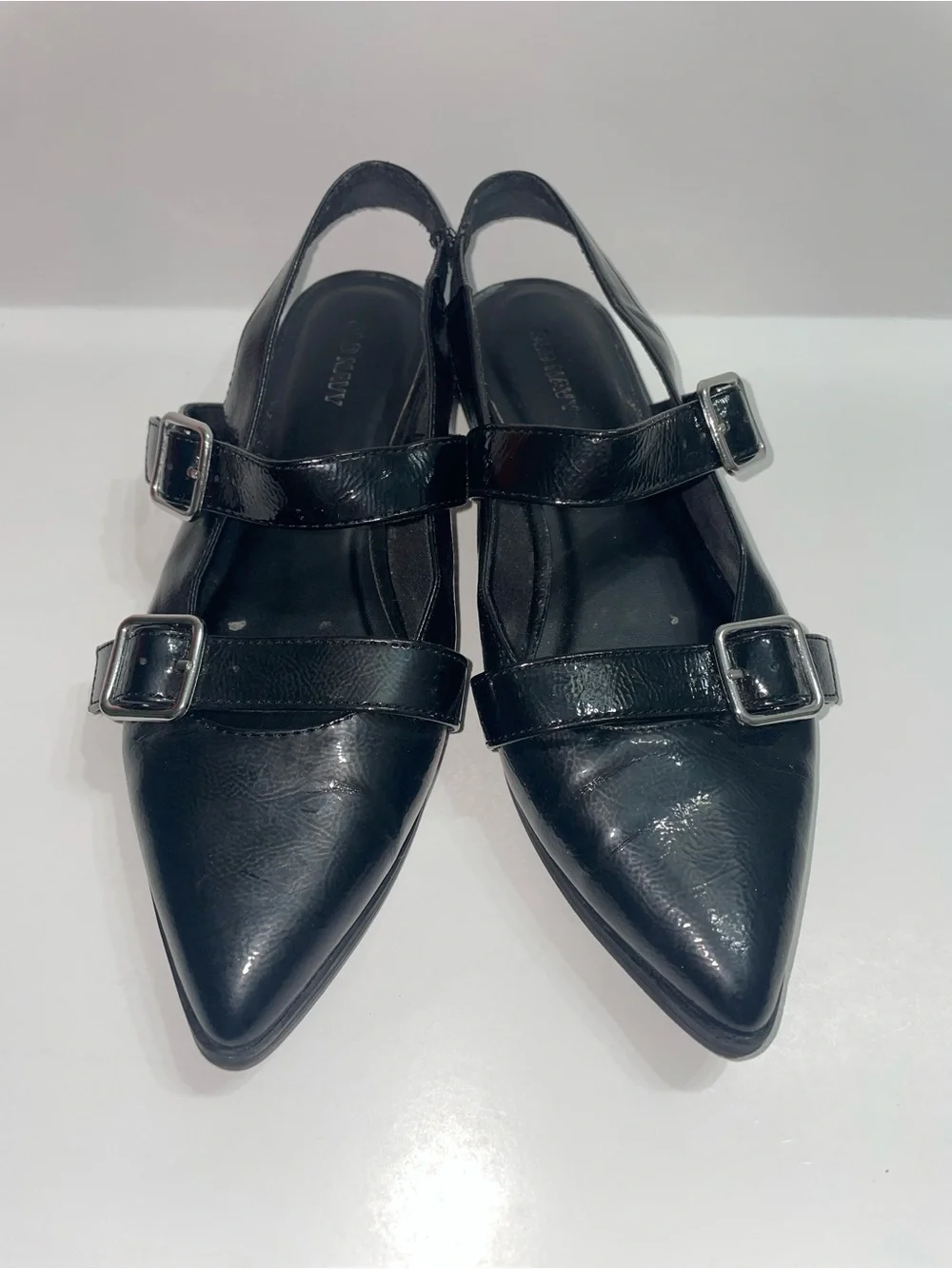 Old Navy Black Pointed Slingback Double Buckle Straps Flats Women’s Size 8